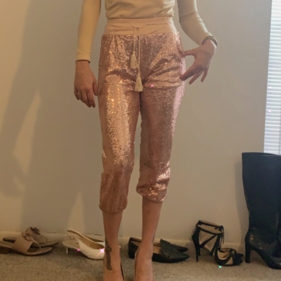Rose sequined, lined versatile, stretch top pants - Picture 6 of 7